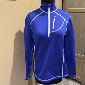 Marmot deep purple/blue white seam accent 1/2 zip fleece lined workout top. Med